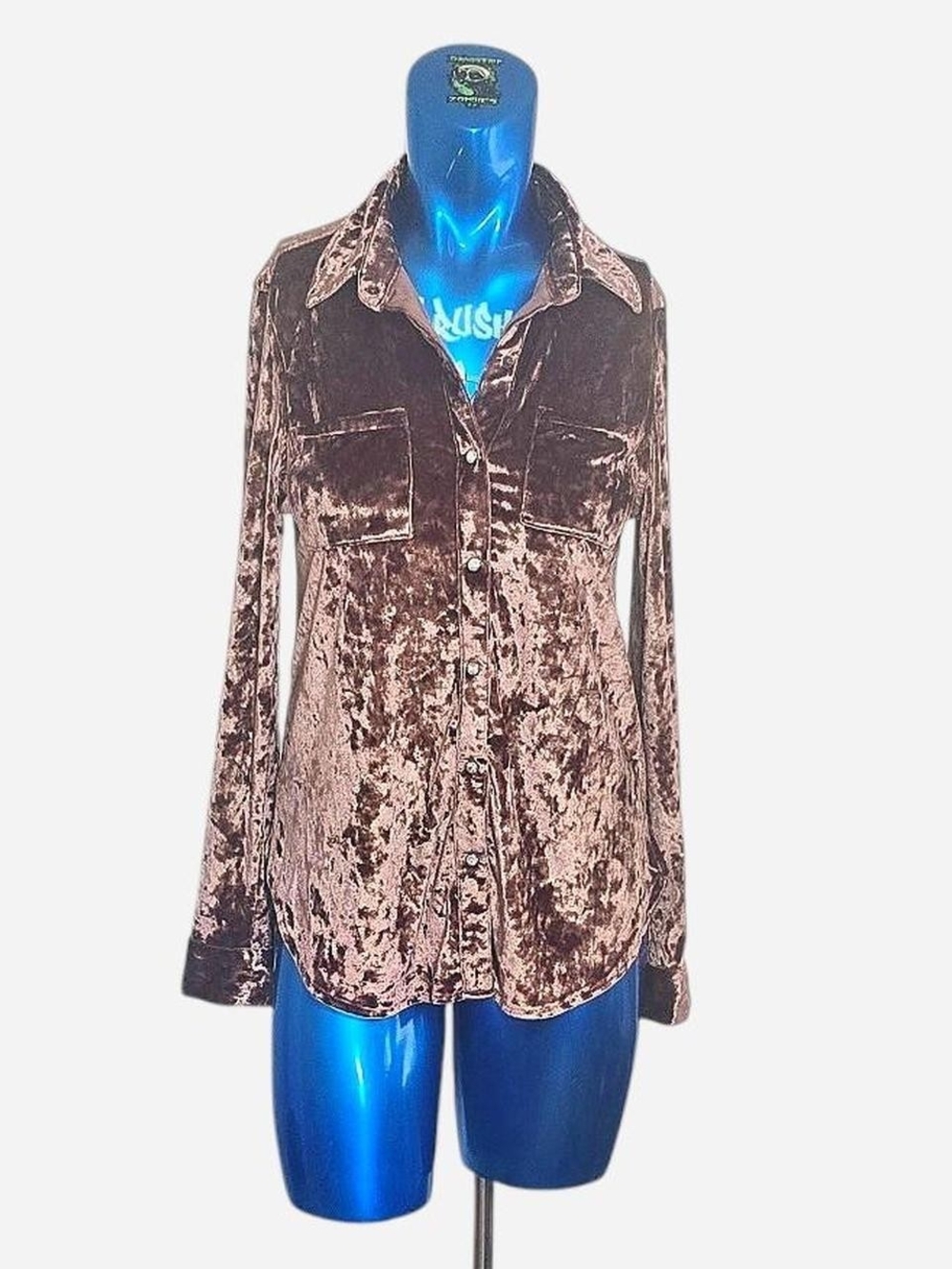 Crushed Velvet (Polyester) Button-Down Shirt in Brown